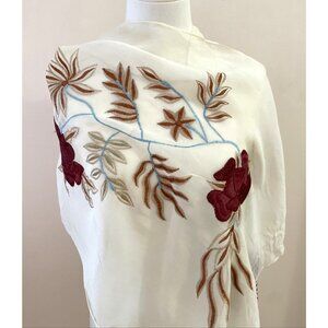 Sterling Embroidered Floral Scarf Wrap Shawl Burgundy Lightweight Boho 21X64 NWT